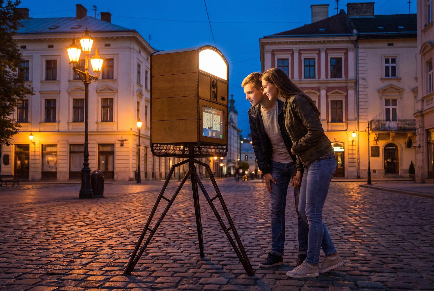 Вуличний фотобокс Retro увечері – кейс 1 млн грн